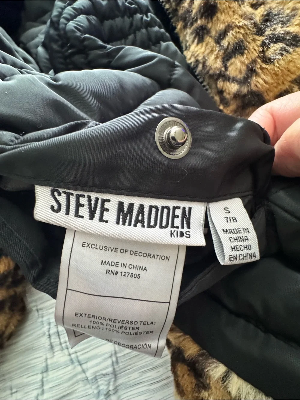 Steve Madden Reversible Girls Black and Leopard Print Coat